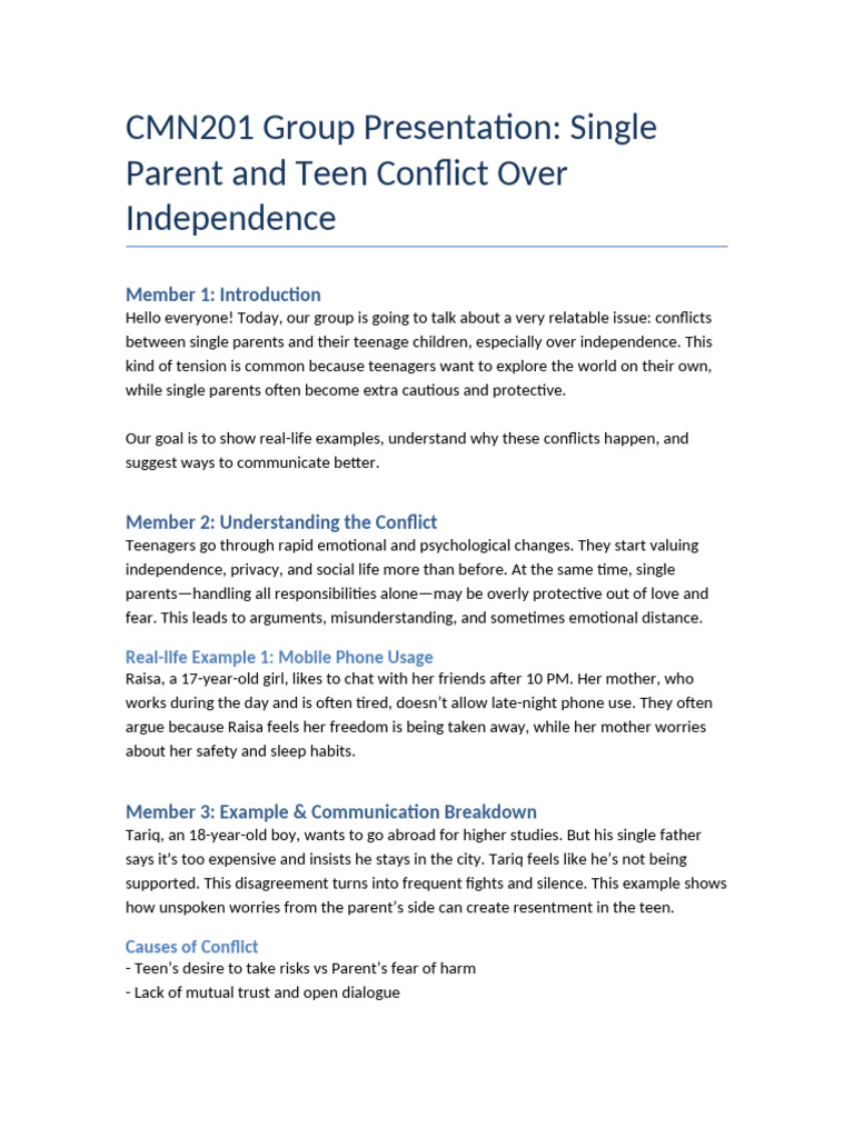 Group Presentation Single Parent Teen Conflict | PDF | Adolescence ...