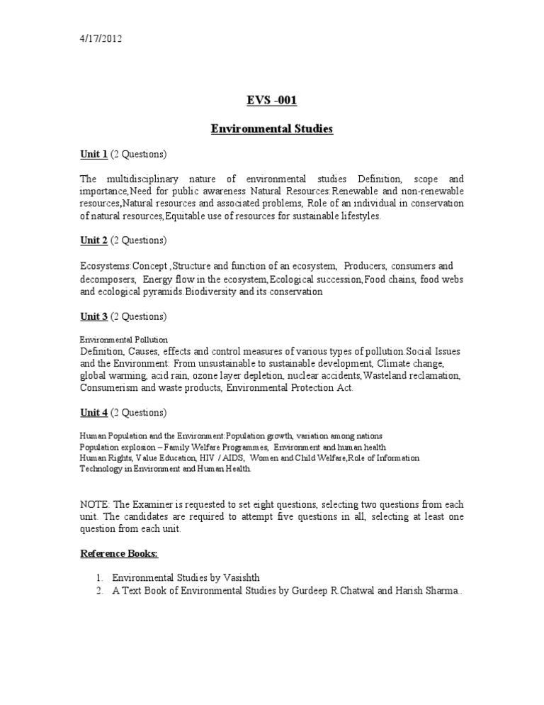 EVS-001 Environmental Studies Syllabus | PDF | Science & Mathematics ...