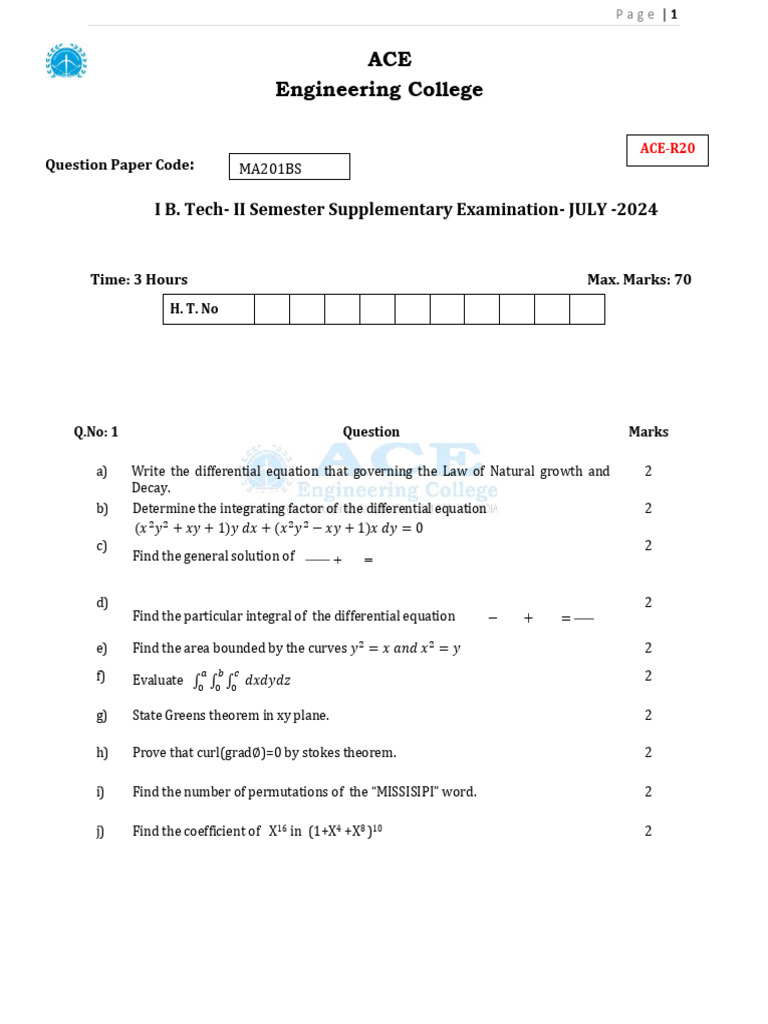 Mathematics II Exam Paper July 2024 | PDF | Mathematical Objects ...