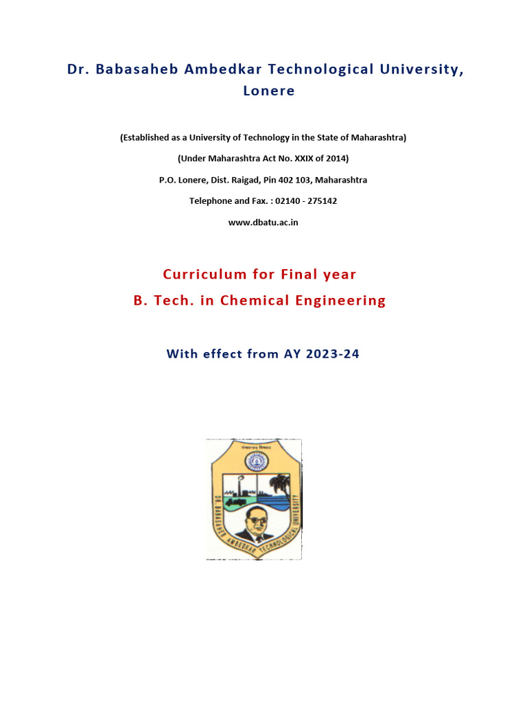 B.Tech Chemical Engineering Curriculum 2023 | PDF | Chemical Reactor ...