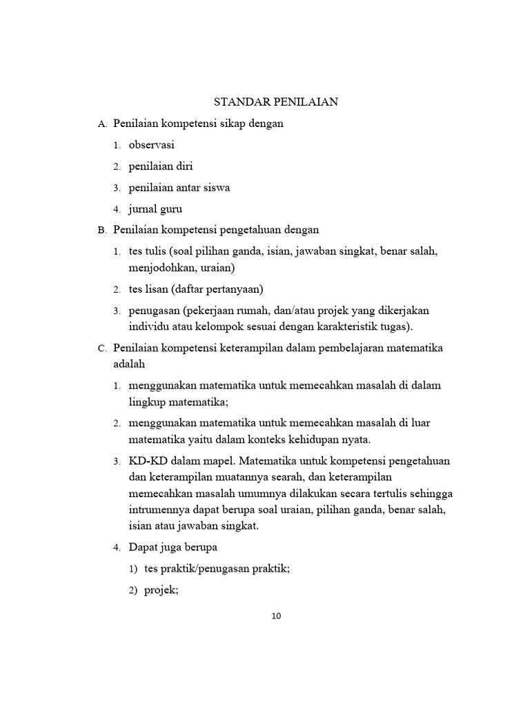 Standar Penilaian Kompetensi Matematika | PDF