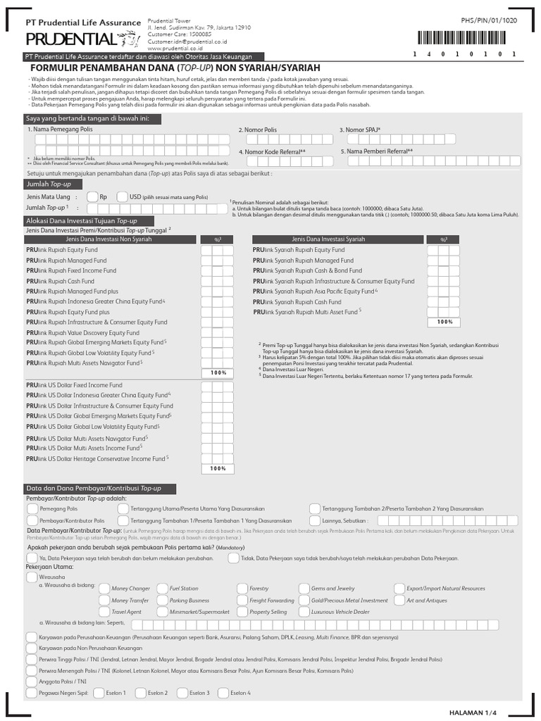 Formulir Top-up Prudential Life | PDF