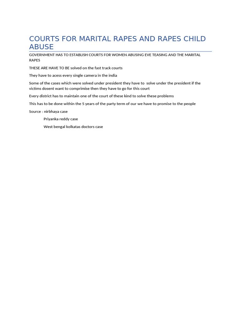 Courts For Marital Rapes and Rapes Child Abuse | PDF
