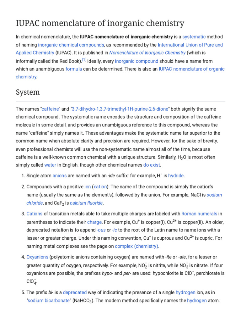 IUPAC Nomenclature of Inorganic Compounds | PDF | Ion | Materials