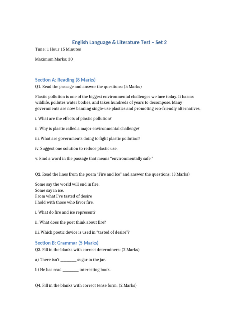 English Language & Literature Test 2 | PDF