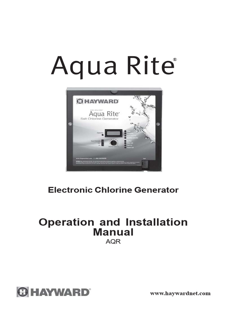 Aqua Rite Chlorine Generator Manual | PDF | Salt | Chlorine