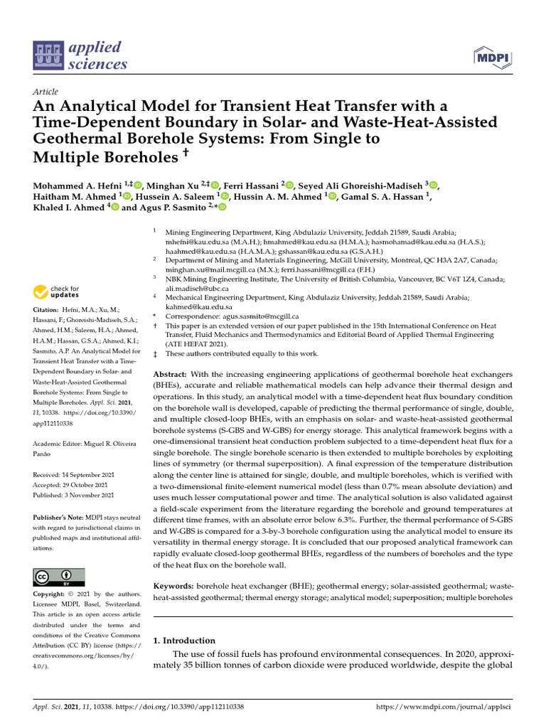 Analytical Model for Geothermal Boreholes | PDF | Thermal Conduction ...