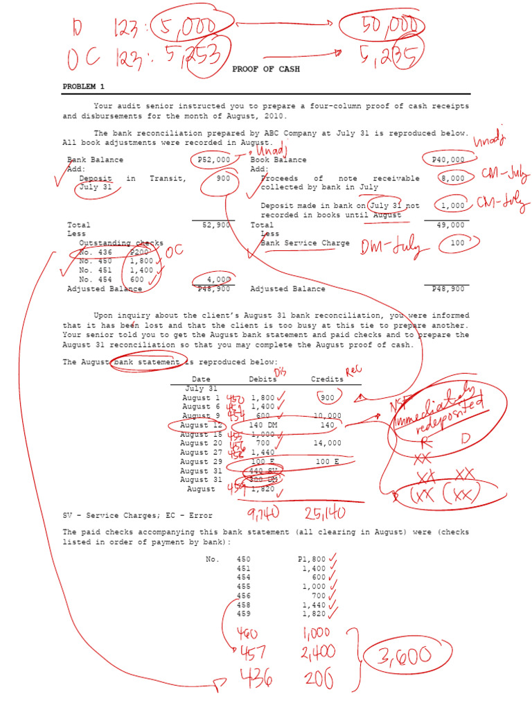 August 2010 Proof of Cash Analysis | PDF | Banks | Debits And Credits