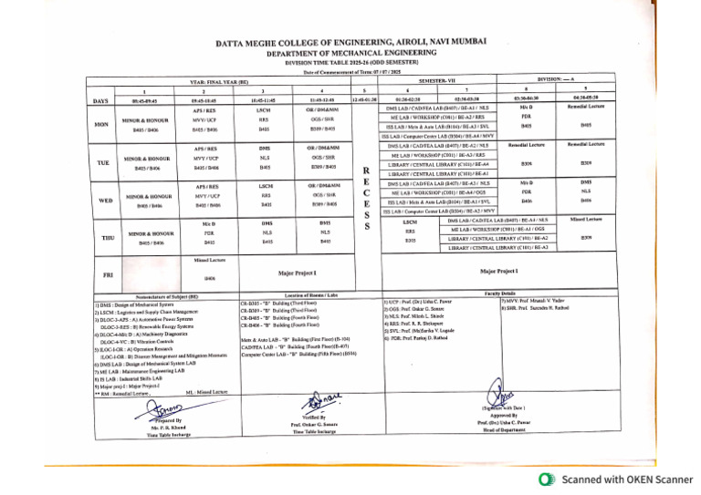 Revised Class Time Table Odd Sem 2025 - 3 | PDF