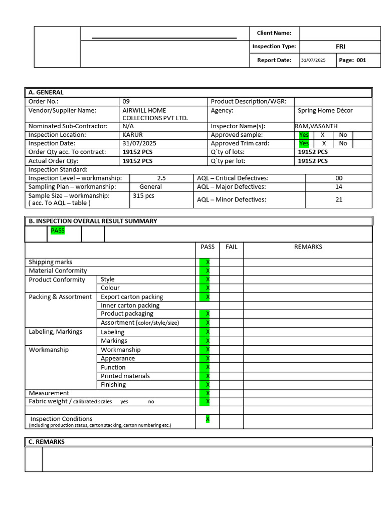Final Inspection Report: Garment FRI | PDF | Barcode