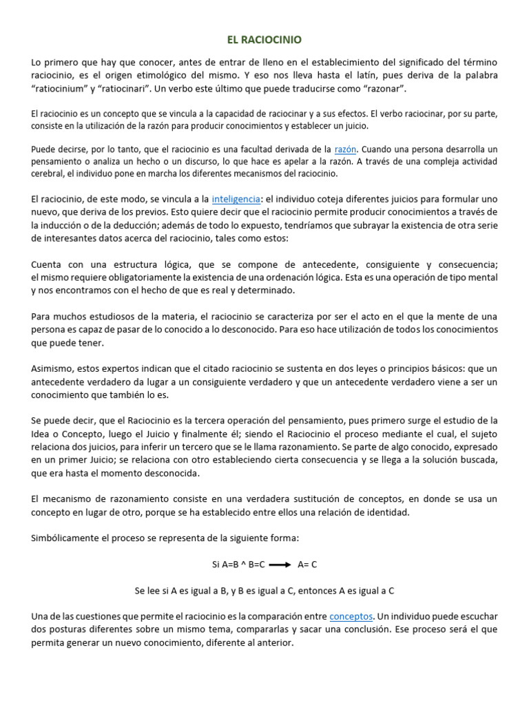 Definición y Significado de Raciocinio | PDF | Razón | Pensamiento