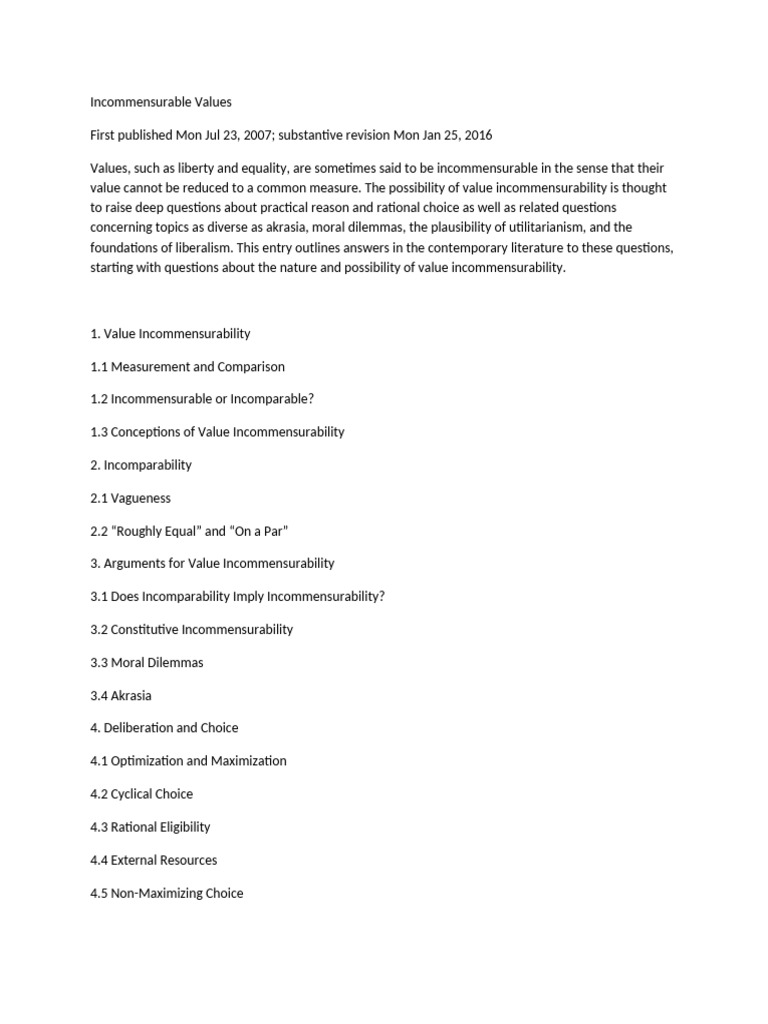 Incommensurable Values | PDF | Academic Discipline Interactions