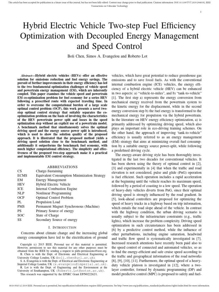 HEV Fuel Efficiency Optimization Strategy | PDF | Hybrid Vehicle | Engines