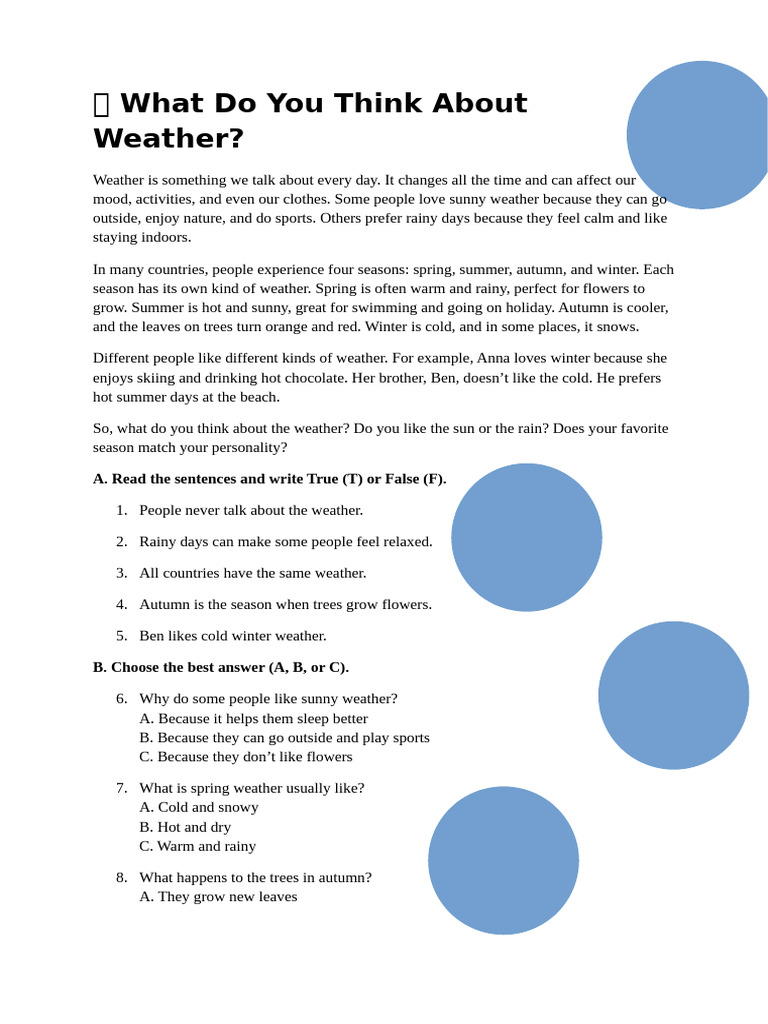 Opinions on Weather Preferences | PDF