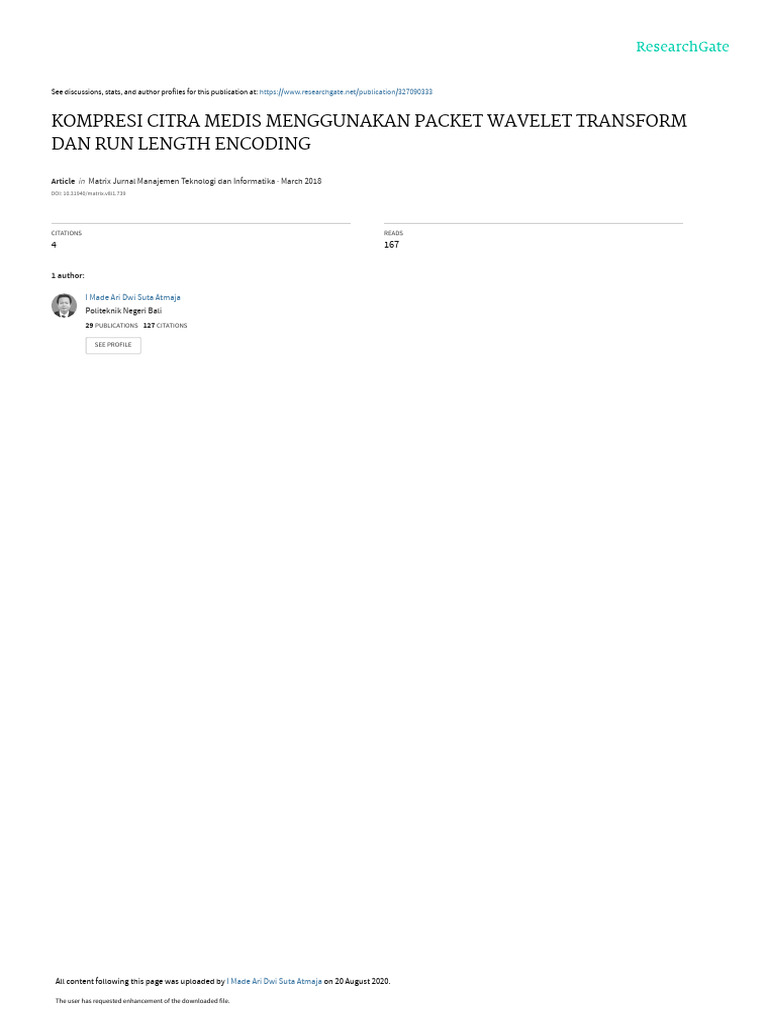 Kompresi Citra Medis Menggunakan Packet Wavelet Transform Dan Run ...