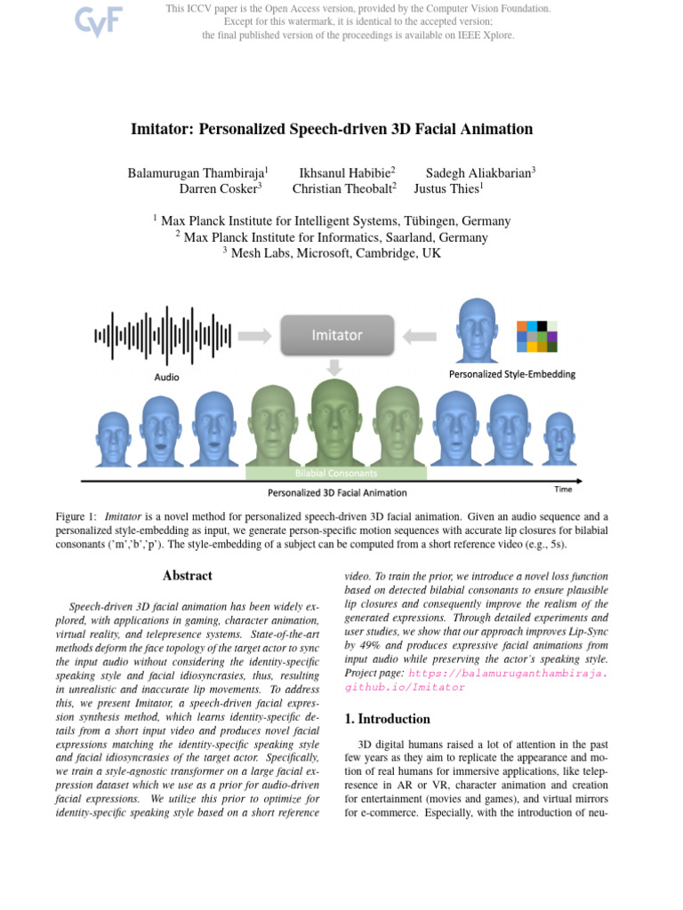 7-Imitator - Personalized Speech-Driven 3D Facial Animation | PDF