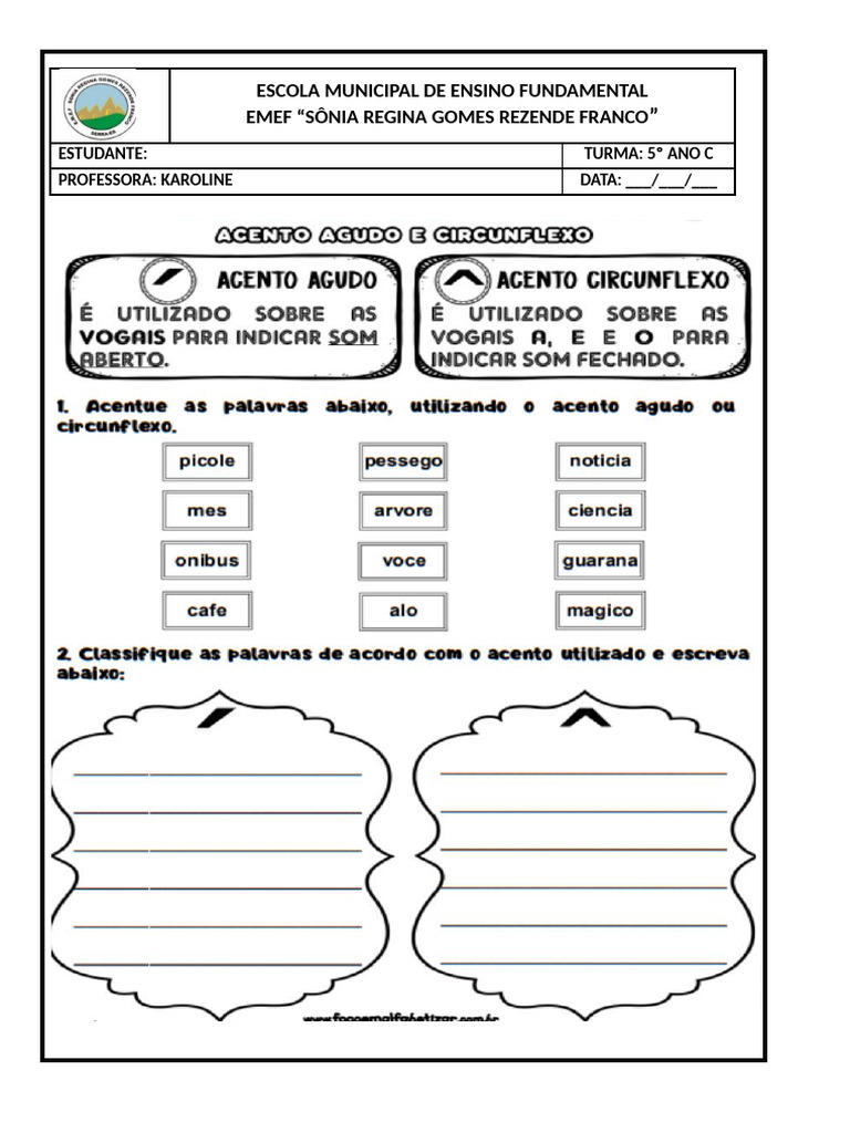 Atividades de Acento Agudo e Circunflexo | PDF