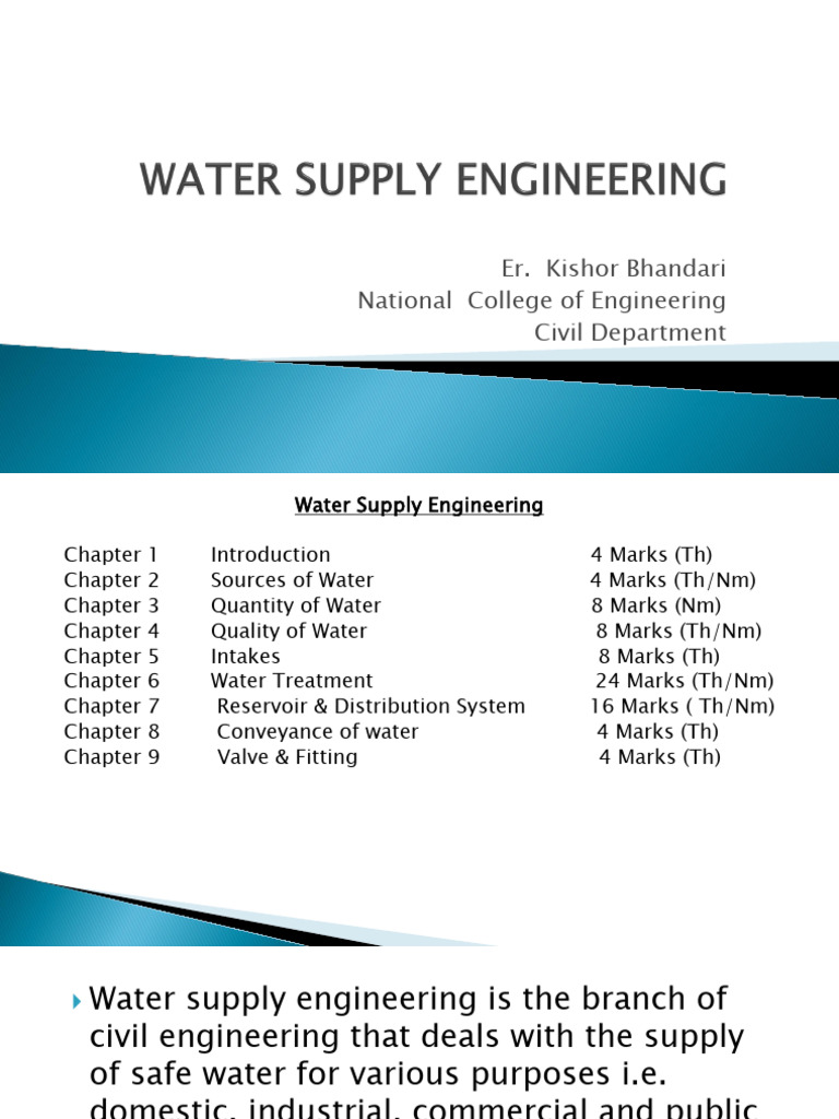 Water Supply Engineering Overview | PDF | Water | Water Supply Network