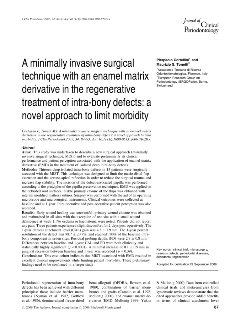 A Minimally Invasive Surgical Technique... | PDF | Periodontology ...