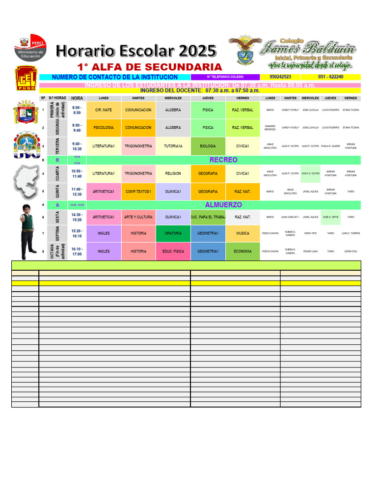Horario Escolar 2025 para Secundaria | PDF
