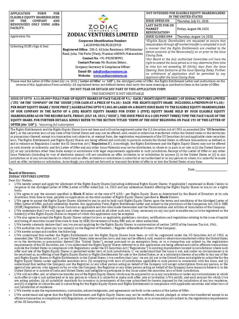 Rights Equity Shares Application Form | PDF | Securities (Finance ...
