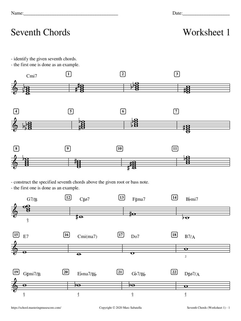 Seventh Chords Worksheet 1 | PDF | Pitch (Music) | Elements Of Music