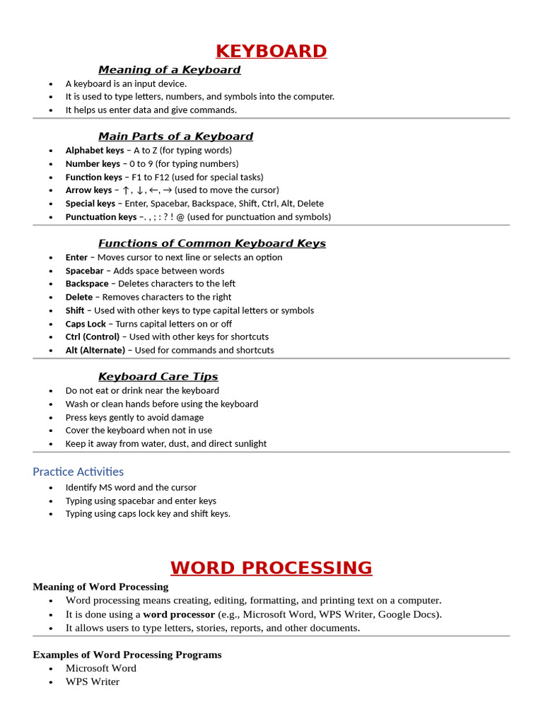 Keyboard Basics for Class 1 Students | PDF | Computer Keyboard ...