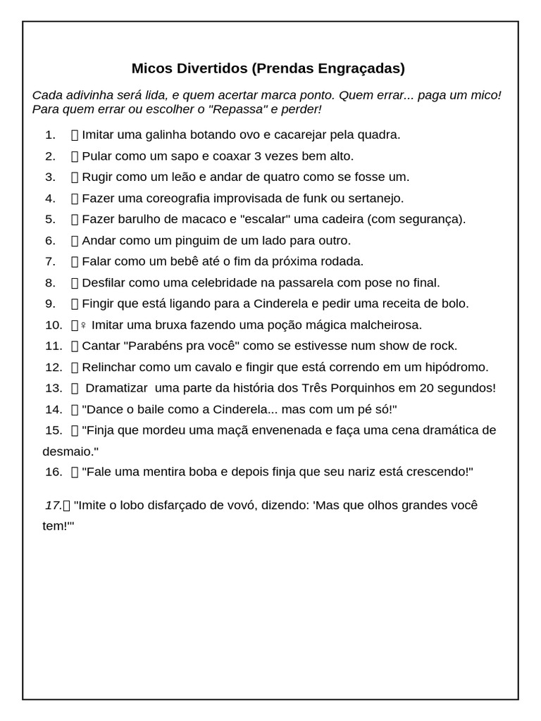 Micos Engraçados para Brincadeiras | PDF