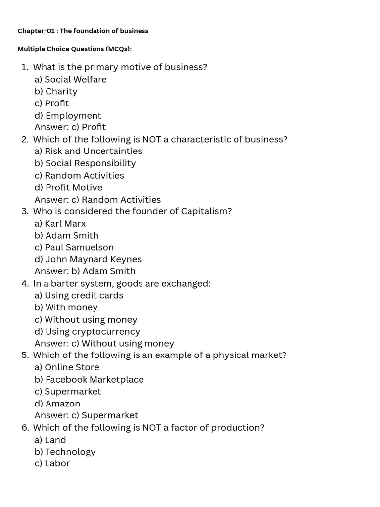 Multiple Choice Questions (MCQS) PDF | PDF | Cost Of Living | Market ...
