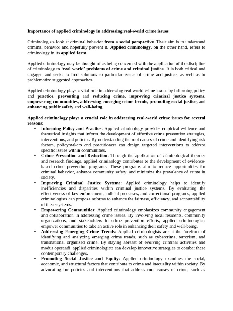 Applied Criminology's Role in Crime Solutions | PDF | Deviance ...