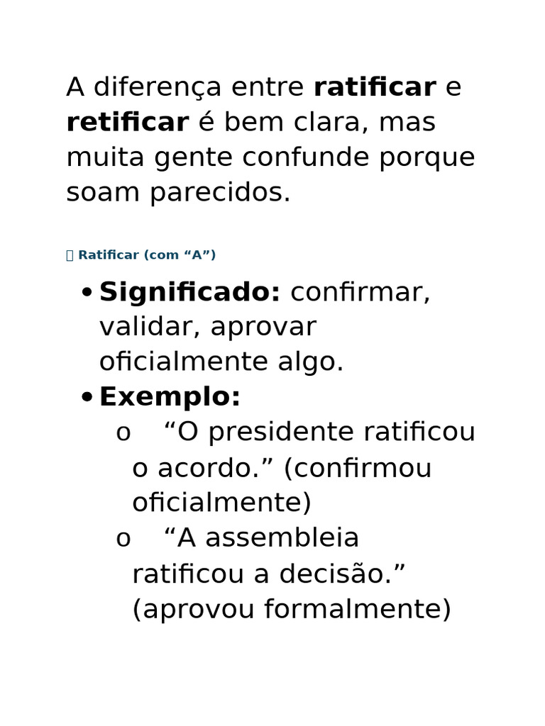 Diferença entre Ratificar e Retificar | PDF