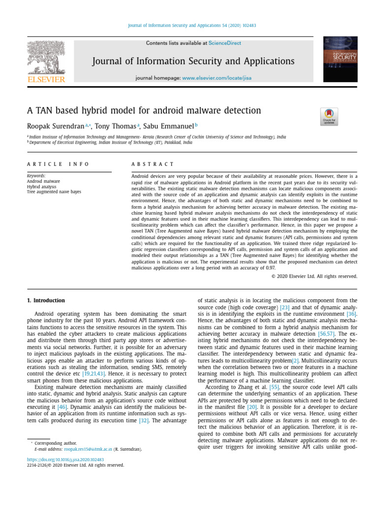 A TAN Based Hybrid Model For Android M 2020 Journal of Information ...
