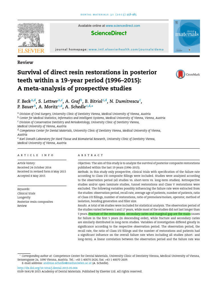Survival of Direct Resin Restoration in Posterior Teeth Within A 19 ...