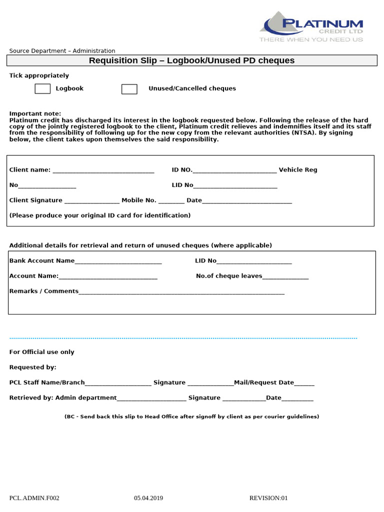 Logbook and Cheque Requisition Process | PDF