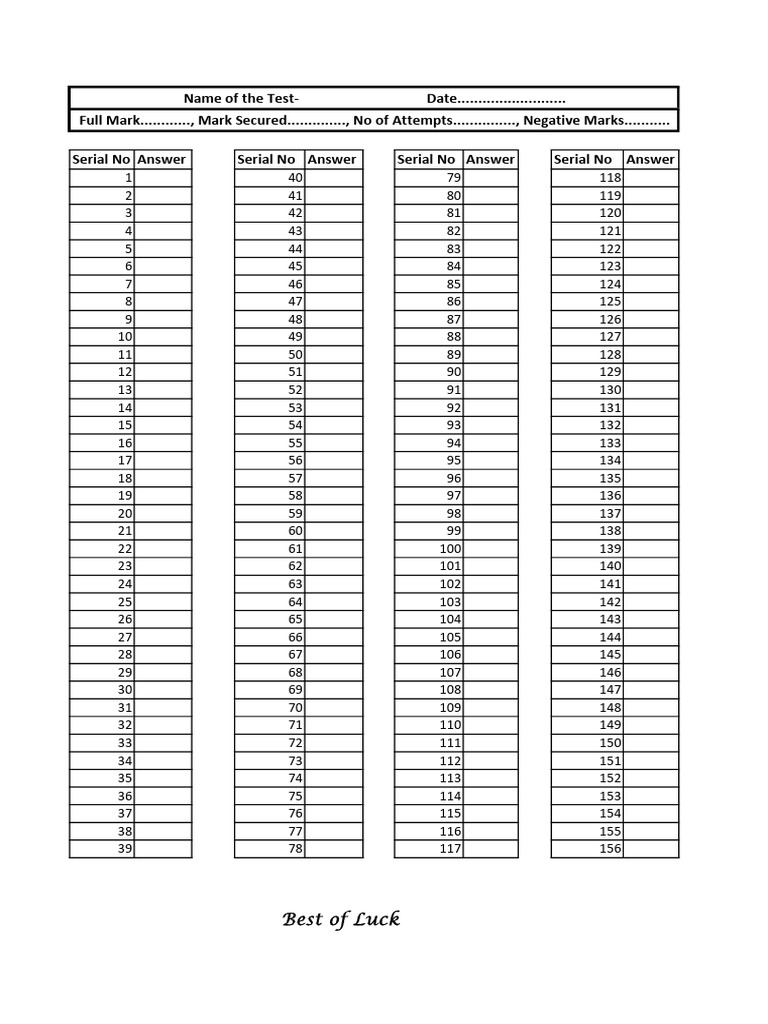 Answer Key Format - 105937 | PDF
