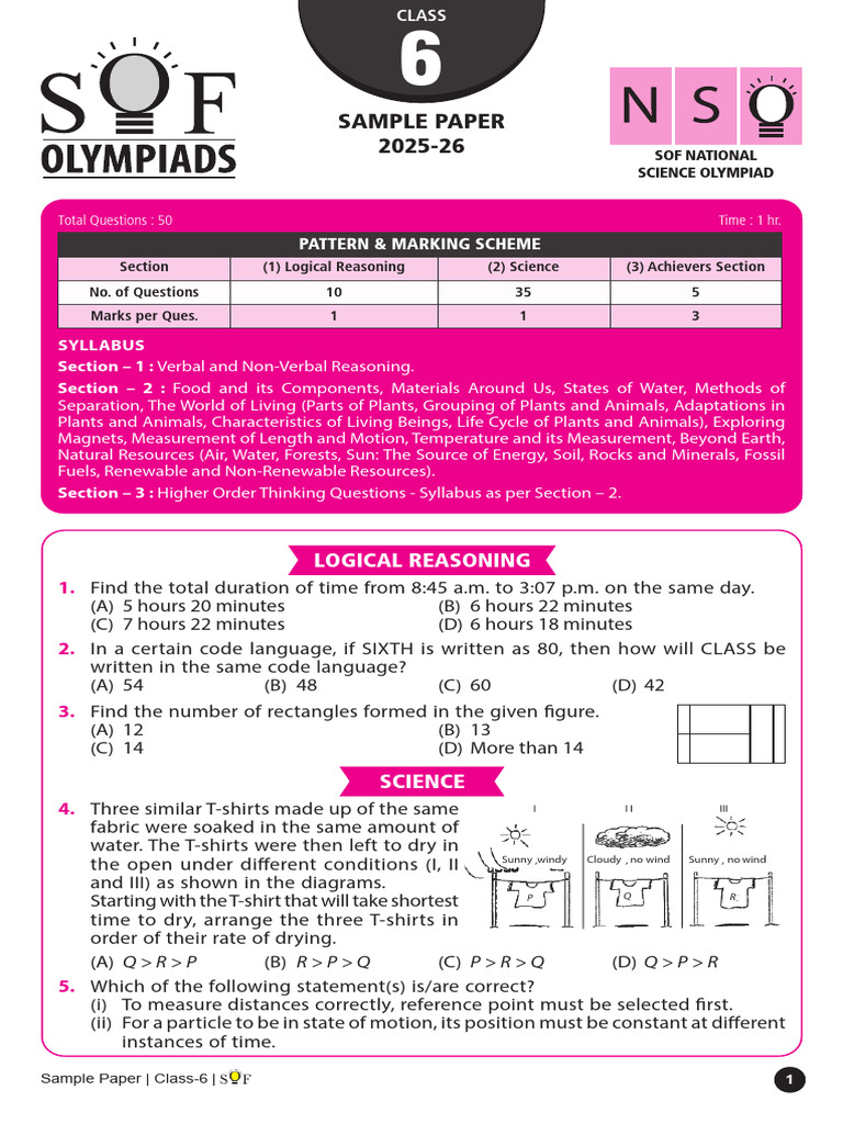 Science Olympiad 2025 Sample Paper | PDF | Energy Development