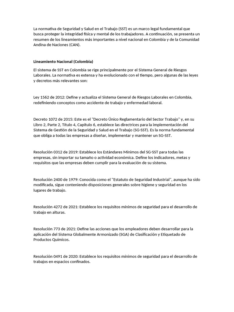 La Normativa de Seguridad y Salud en El Trabajo (SST) Sandra | PDF