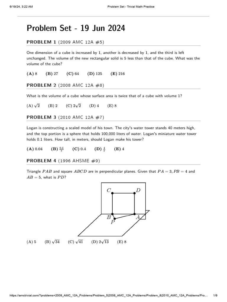 Cube Geometry Problem Set | PDF | Sphere | Tetrahedron