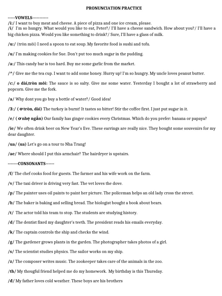 Pronunciation Practice & Notes | PDF