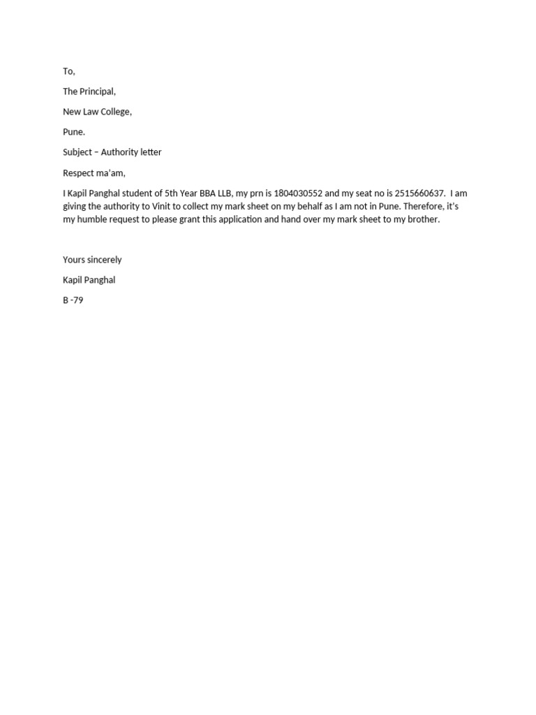 Authority Letter for Mark Sheet Collection | PDF