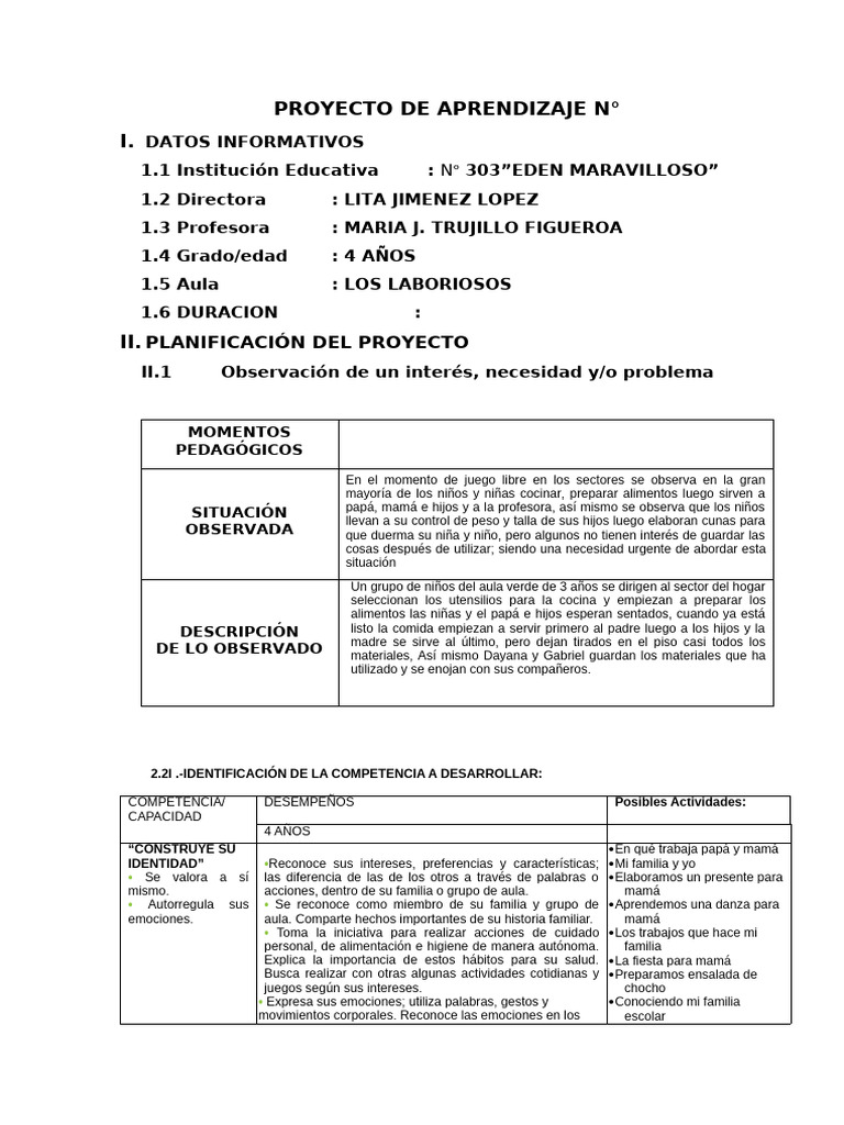 Esquema de Proyecto de Aprendizaje | PDF | Las emociones | Aprendizaje