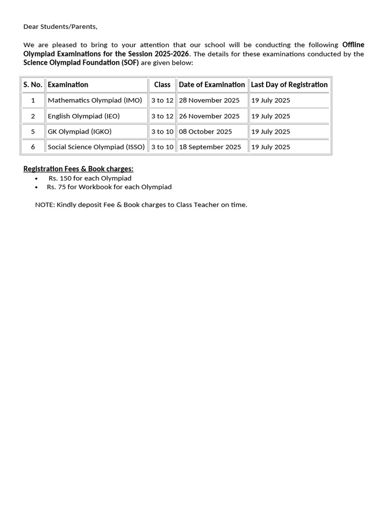 Olympiad Registration Details 2025-2026 | PDF