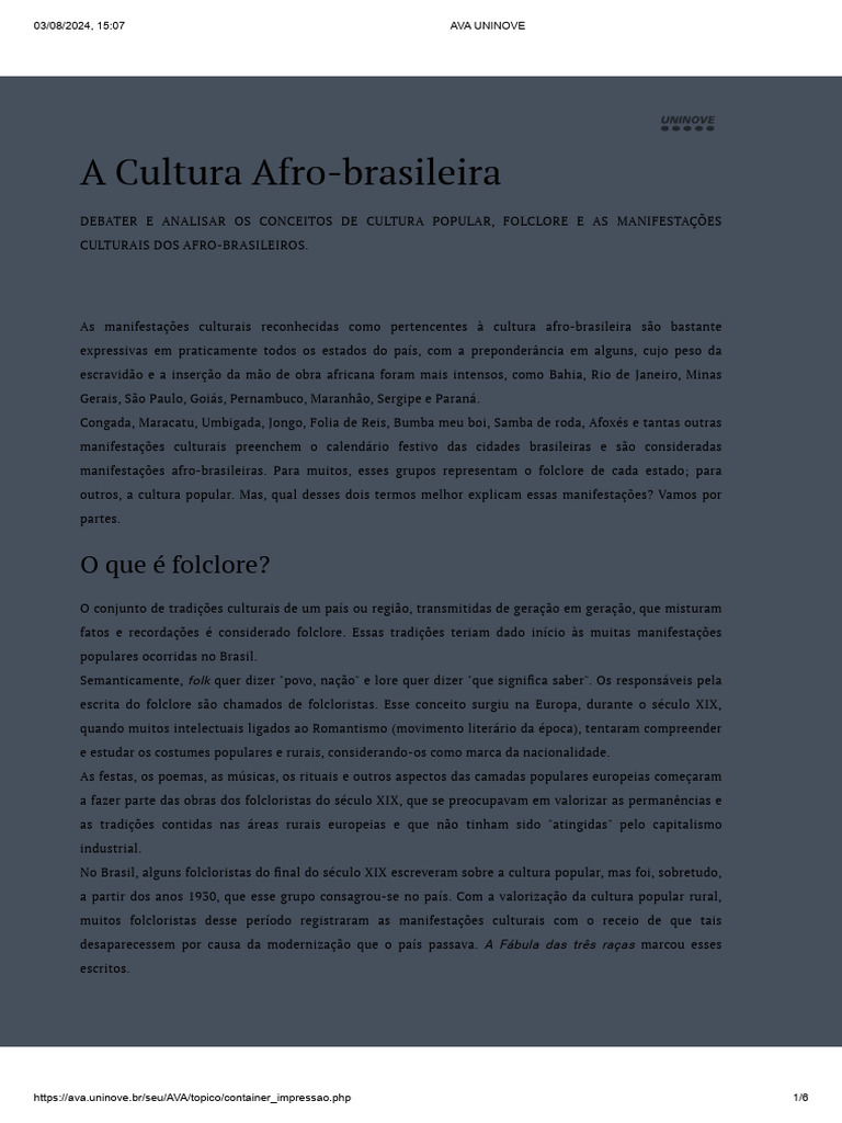 Cultura Afro-brasileira: Folclore e Popular | PDF | Folclore | Cultura ...