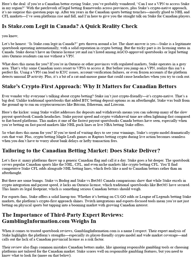 Can I Use A VPN To Access Stake in My Region? 157323 | PDF | Cryptocurrency  | Gambling