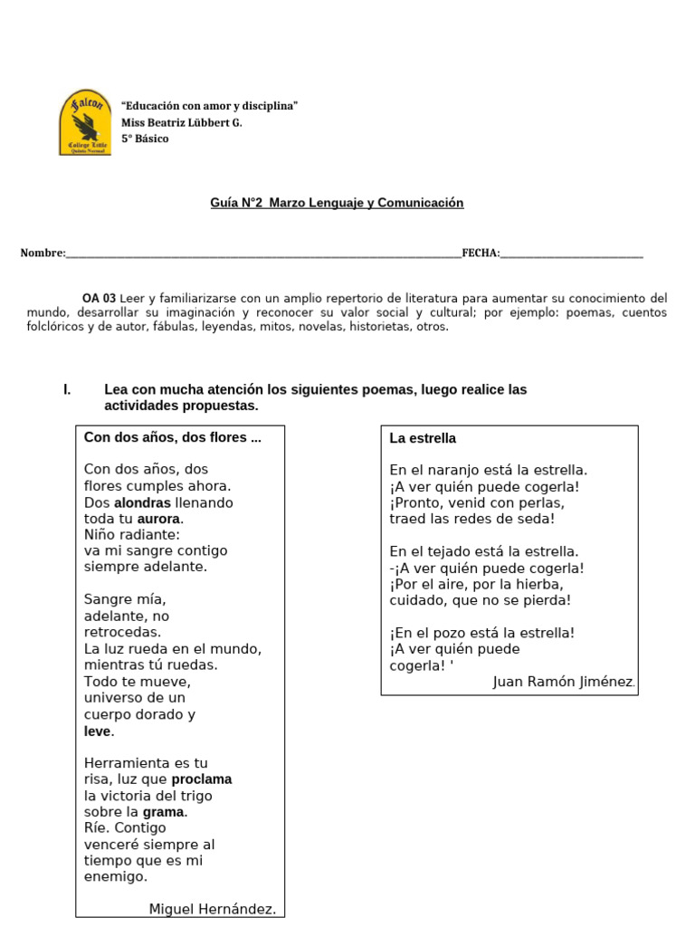 Guia N°2 Lenguaje 5°básico | PDF | Rima