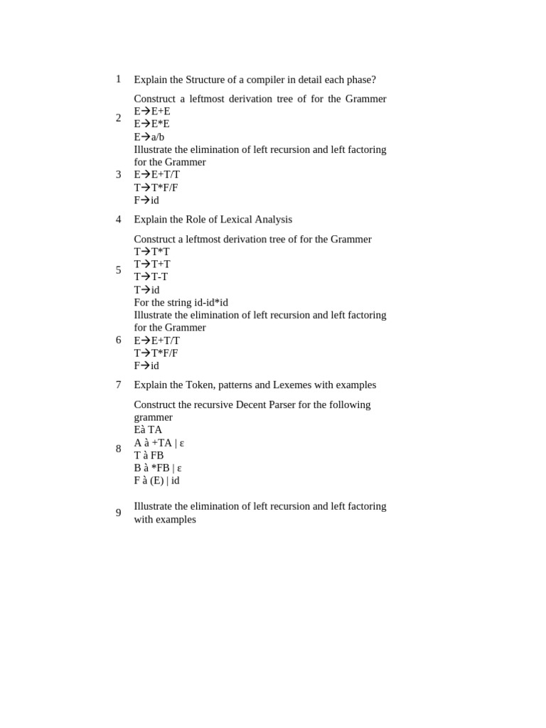 Compiler Structure and Grammar Analysis | PDF