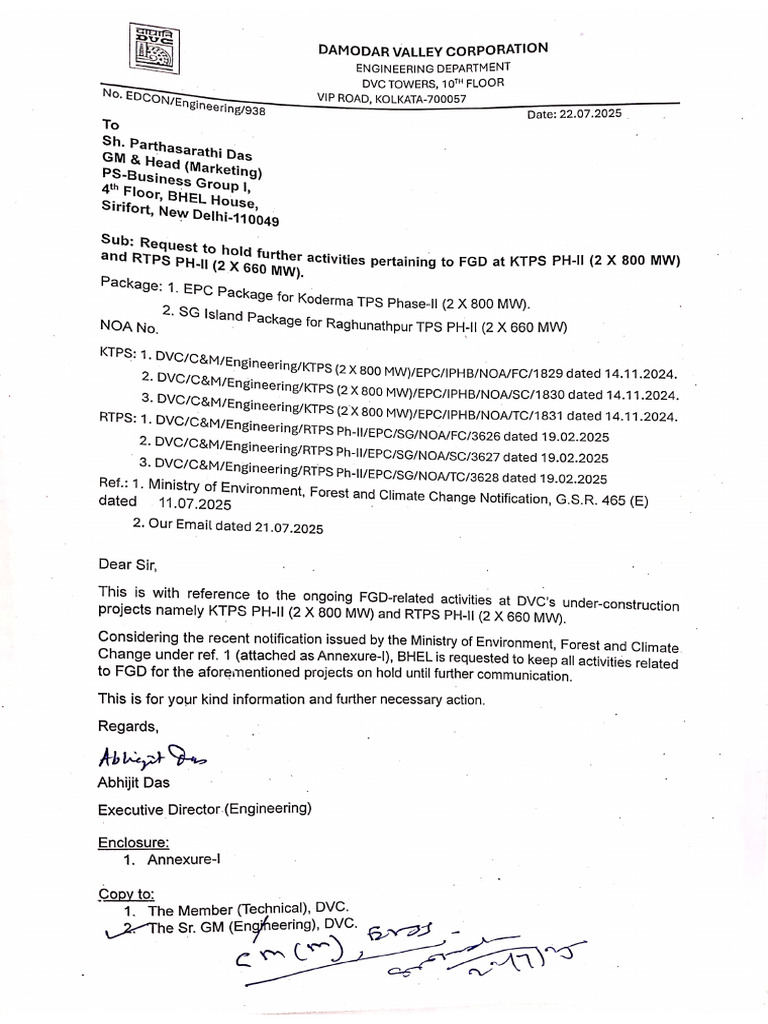 FGD Hold Letter For Ktps PH Iiand Rtps Ph-II | PDF