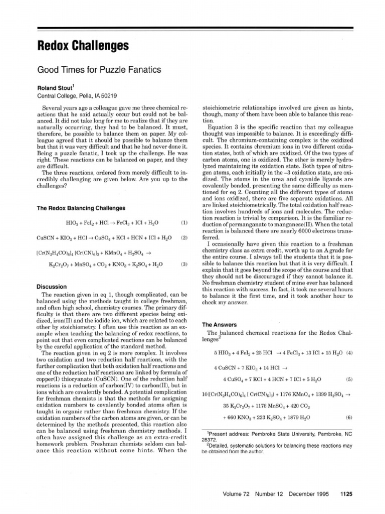 Redox Reaction Balancing Challenges | PDF | Redox | Chemical Reactions