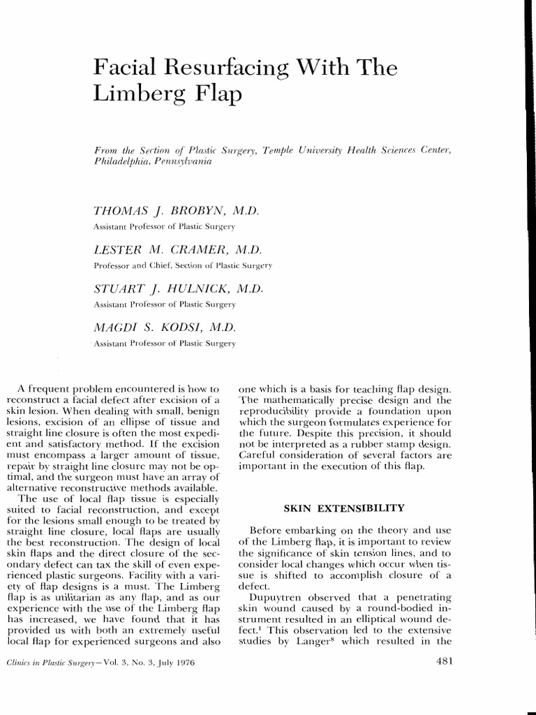 Facial Resurfacing With Limberg Flap - 1976 | PDF