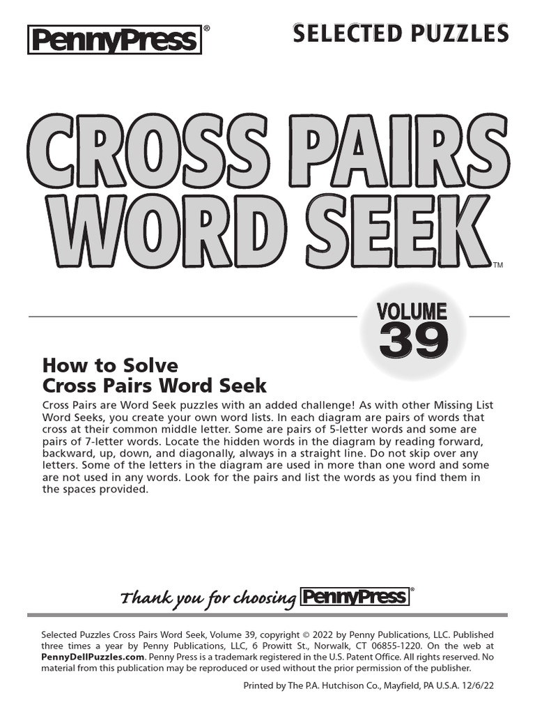 Print N Solve Books Cross Pairs Word Seek CPWFL Vol39 | PDF | Word ...